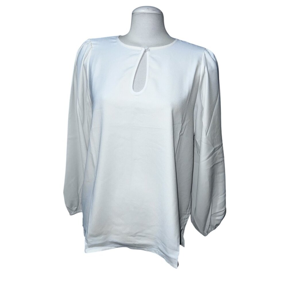 J. Crew Beige Long Puff Sleeve Satin Back Crepe Keyhole Top Sz Medium Tall Women